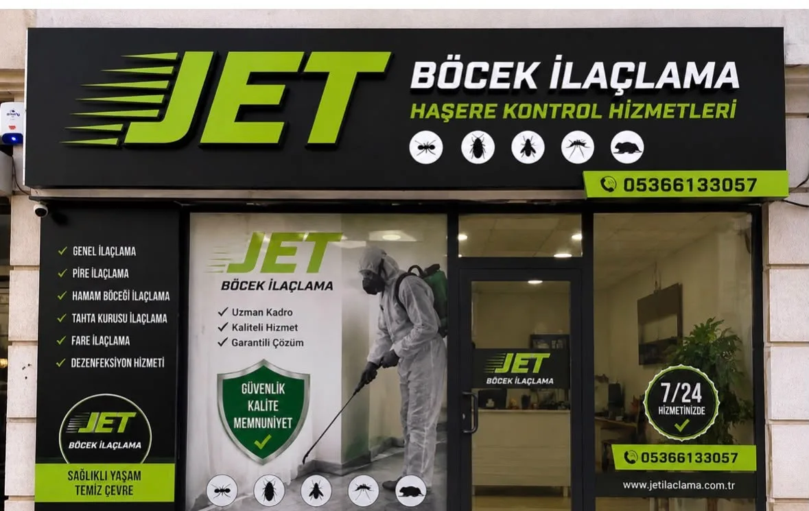 Jet Böcek İlaçlama dükkânı ve tabelası
